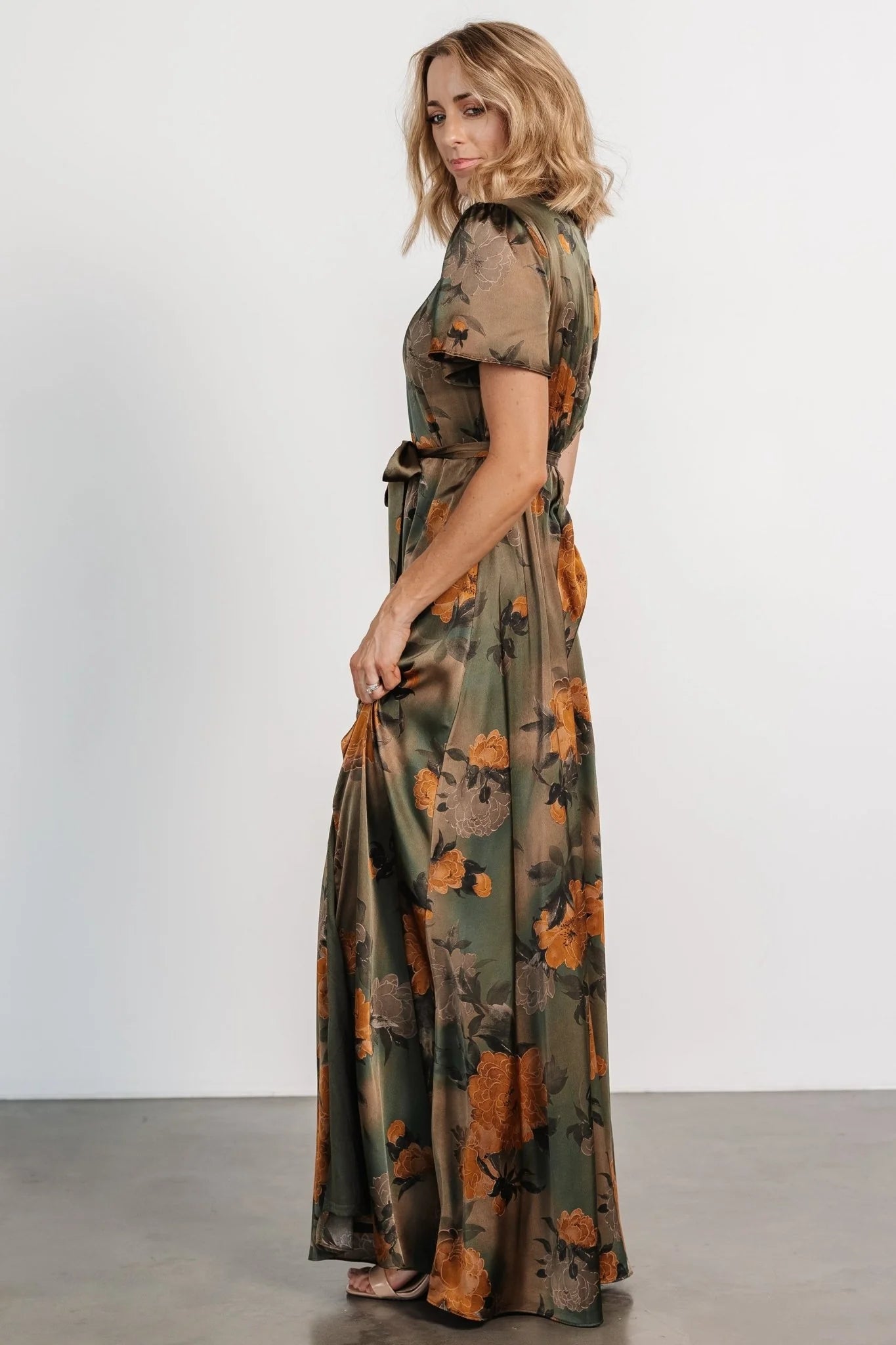 Agnes Satin Maxi Dress | Olive Floral