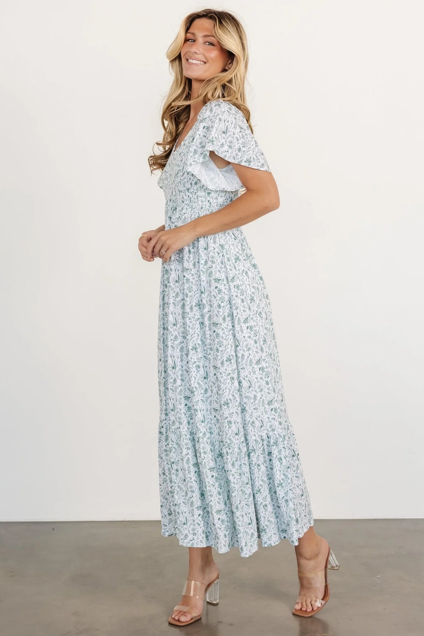 Joanie Smocked Dress | White + Sage