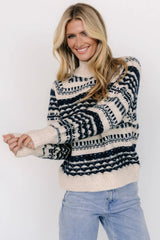 Guadalupe Mock Neck Sweater | Ivory + Navy
