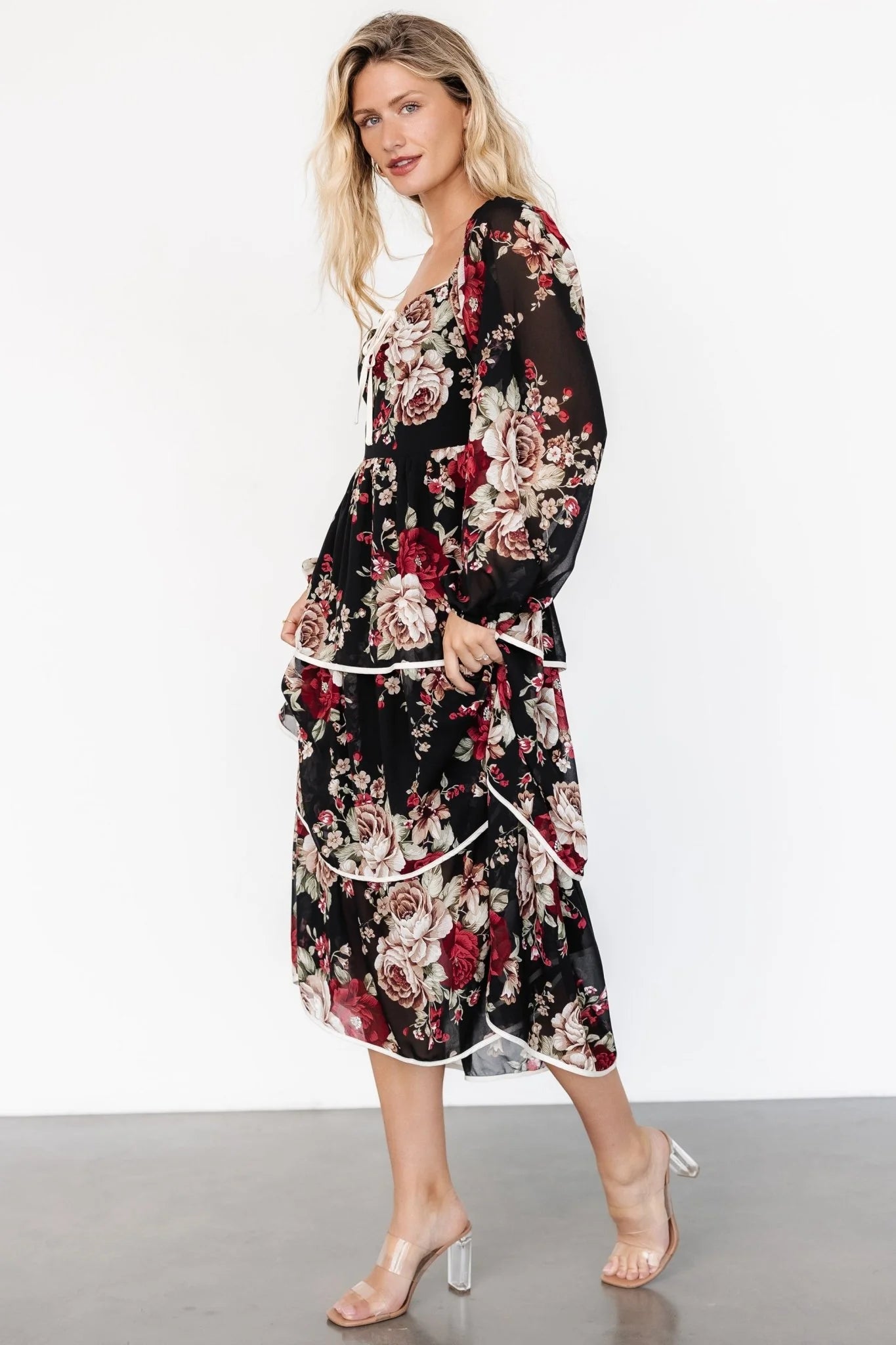 Viviana Tiered Dress | Black Floral