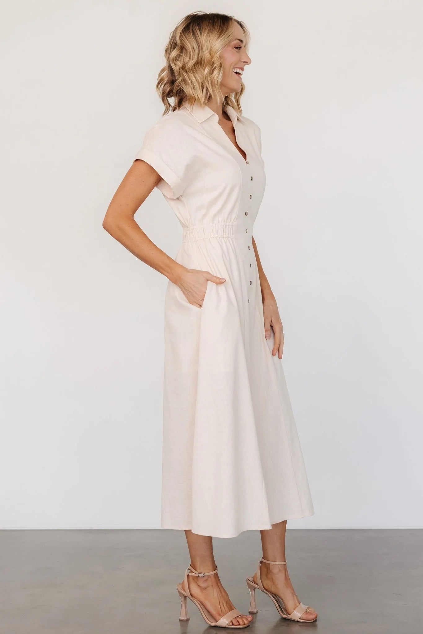 Larah Button Dress | Natural