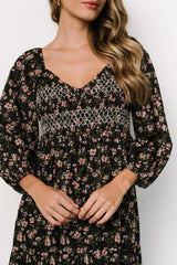 Louisa Smocked Maxi Dress | Black Floral