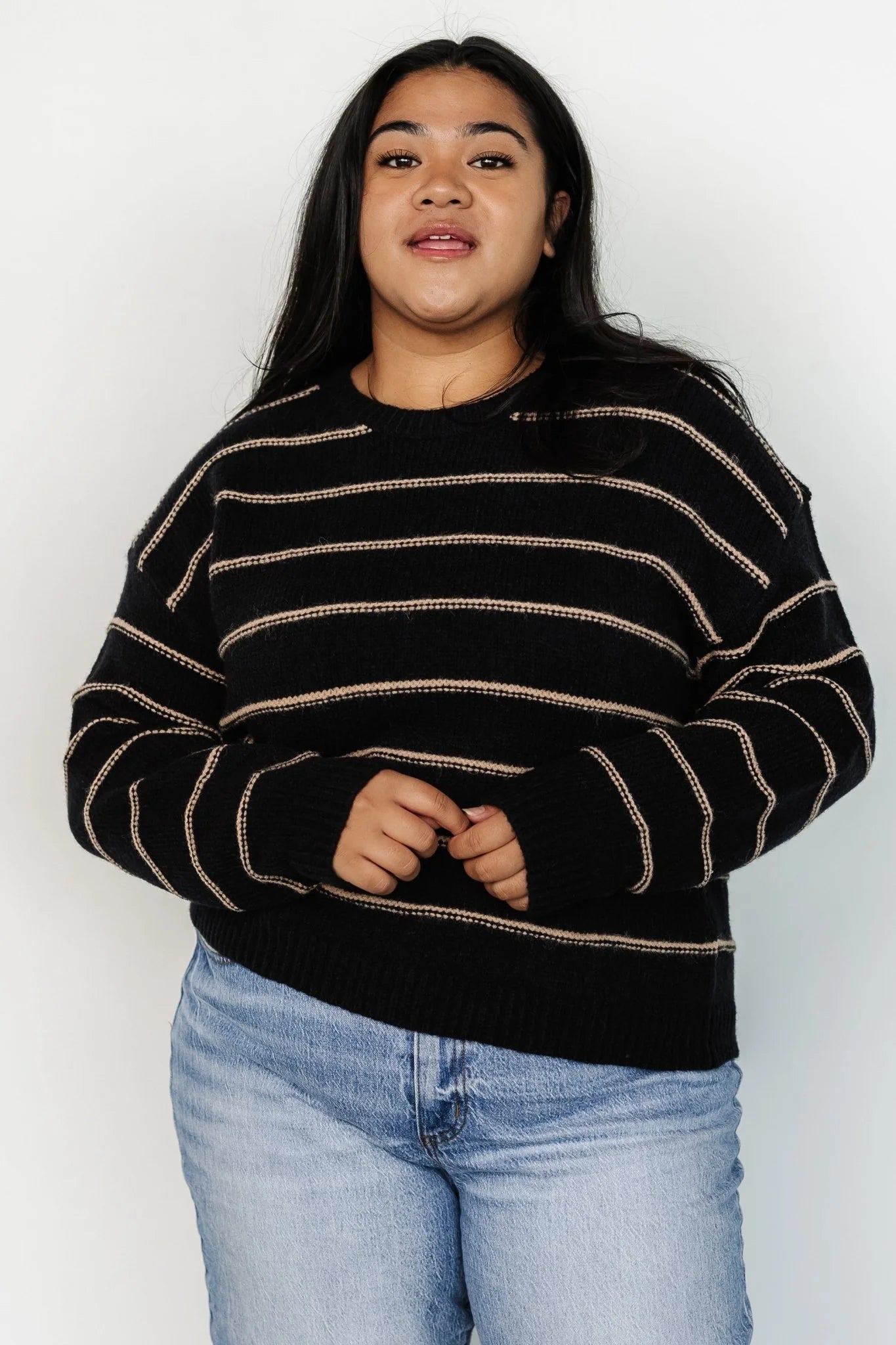 Alanis Stripe Sweater | Black + Camel