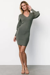 Suki V Neck Sweater Dress | Winter Green