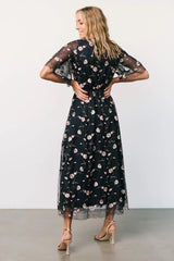 Arabella Embroidered Tulle Maxi Dress | Pink + Navy