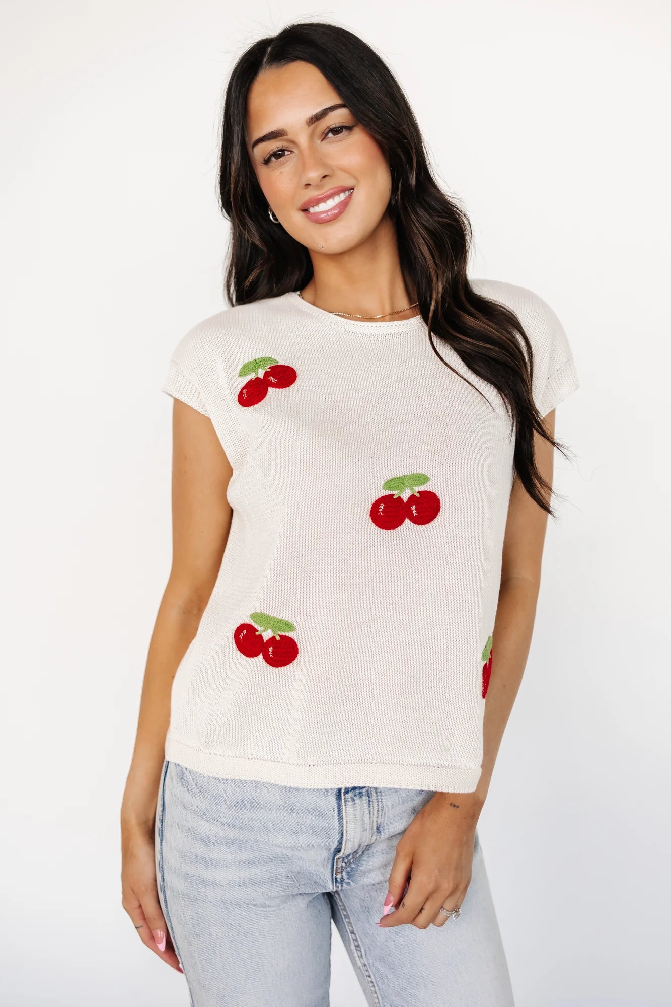 Lexie Knit Top | Cream + Cherry Applique