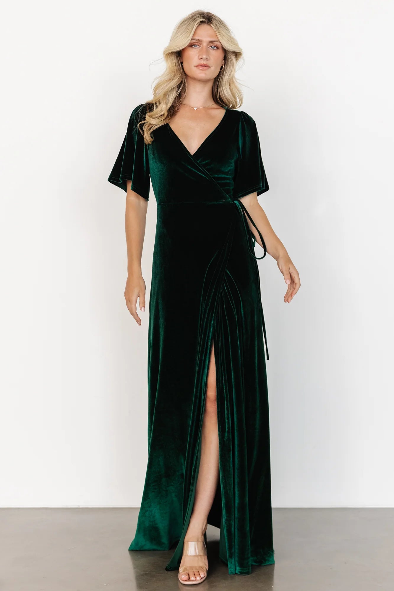 Meghan Velvet Wrap Maxi Dress | Emerald