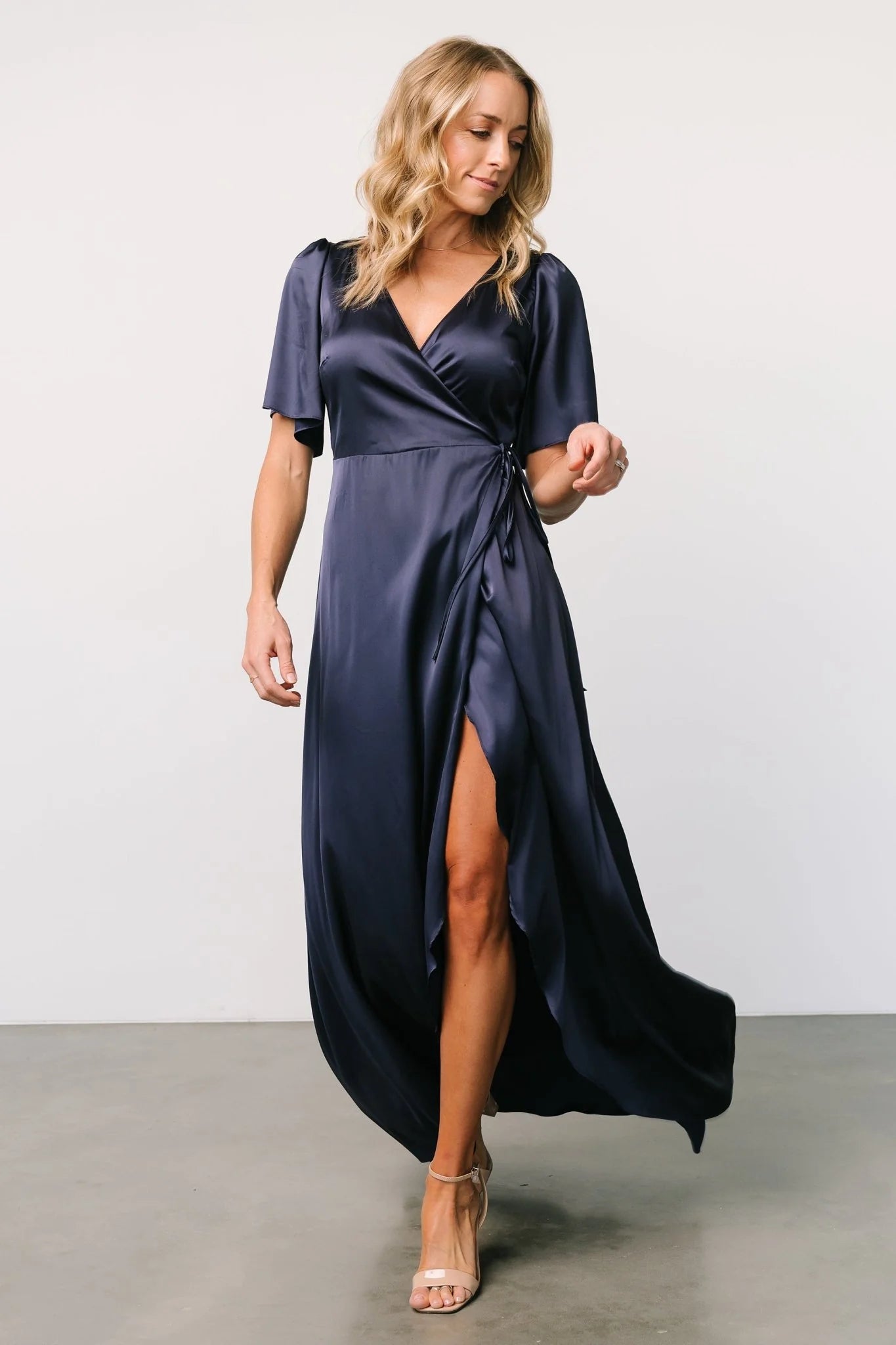 Vara Satin Maxi Wrap Dress | Navy