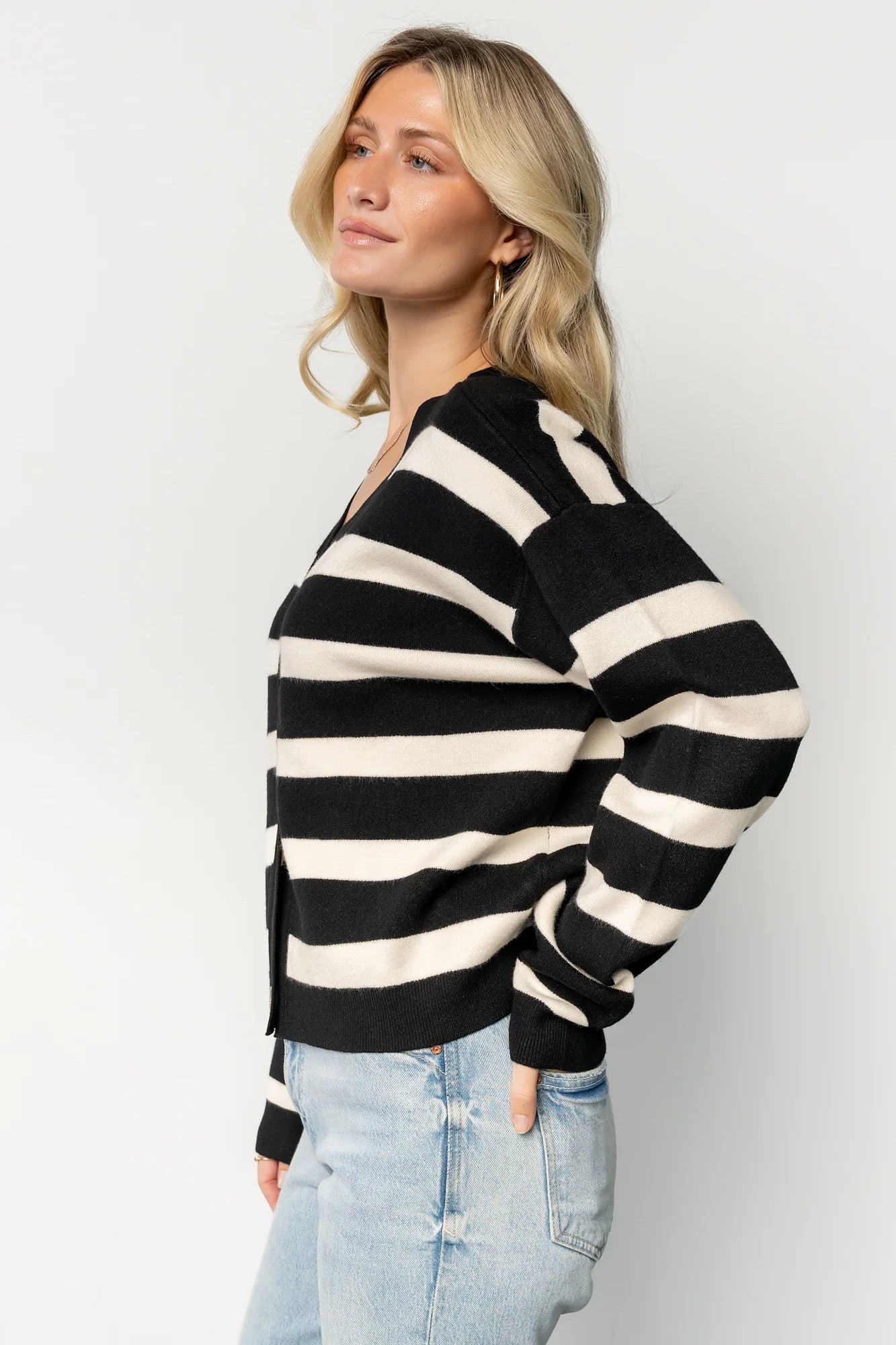 Jaden Striped Cardigan | Black + Ivory