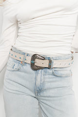 Jakob Turquoise Studs Faux Leather Belt | Ivory