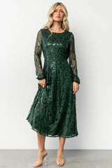 Kalla Sequin Midi Dress | Emerald