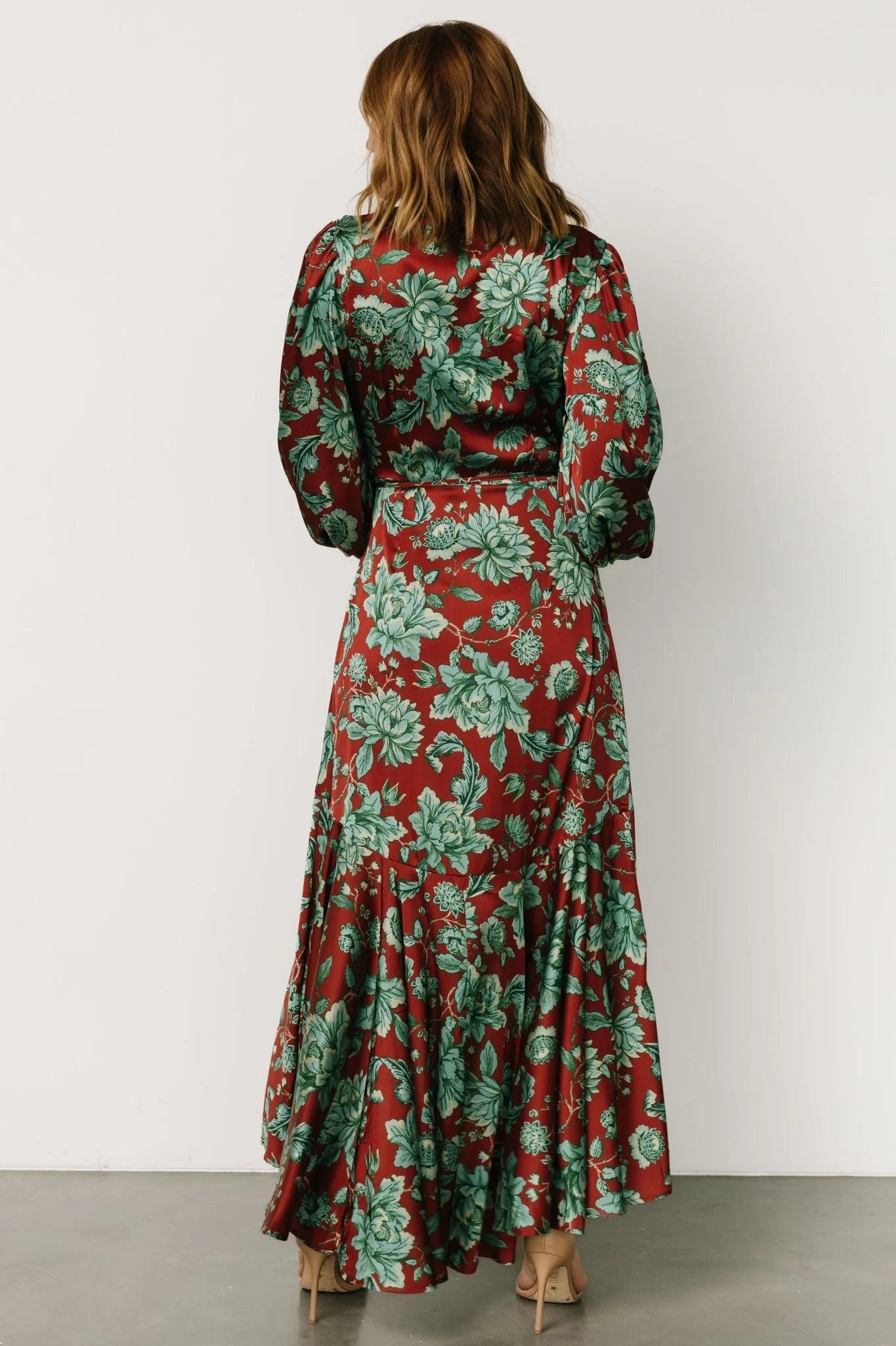 Lavinia Ruffle Maxi Dress | Rust + Green Floral