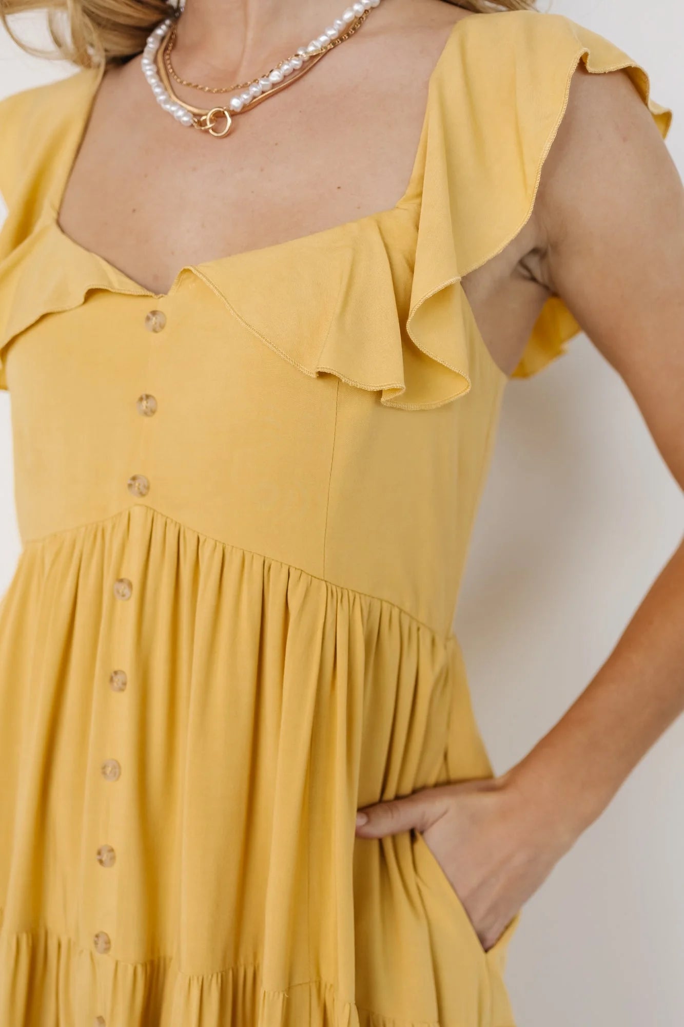 Ellie Ruffle Top Dress | Golden Yellow