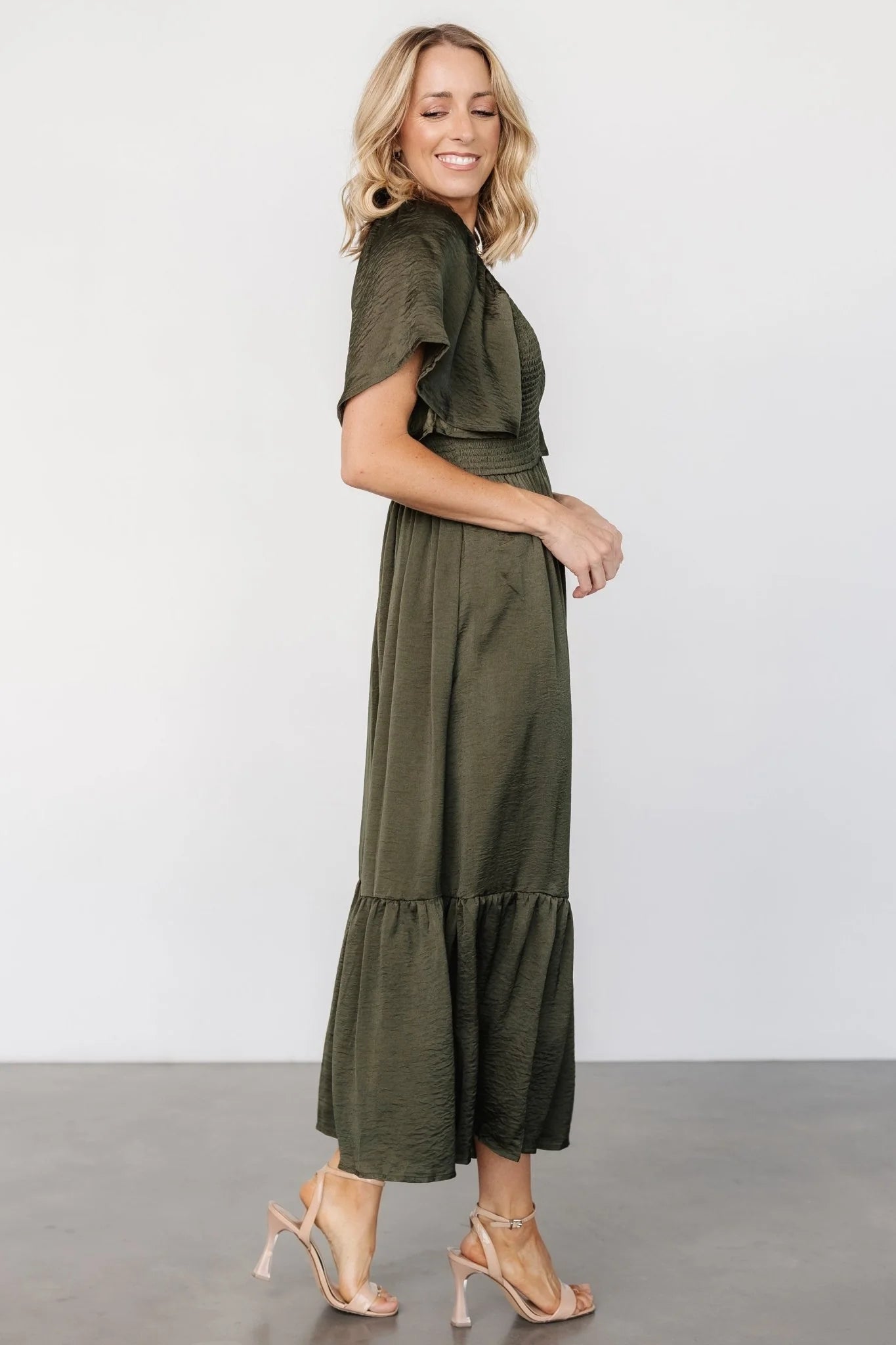 Lovell Smocked Midi Dress | Deep Olive