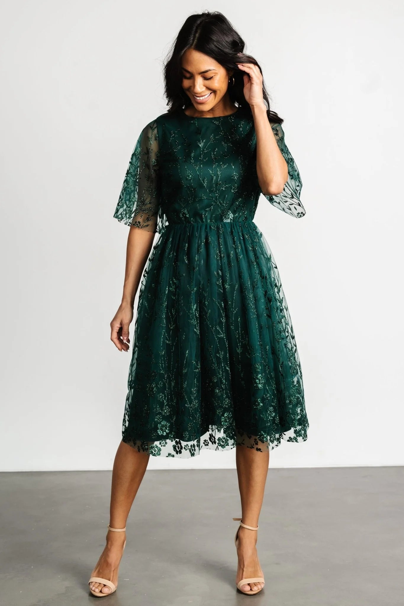 Duchess Tulle Dress | Dark Green Sparkle