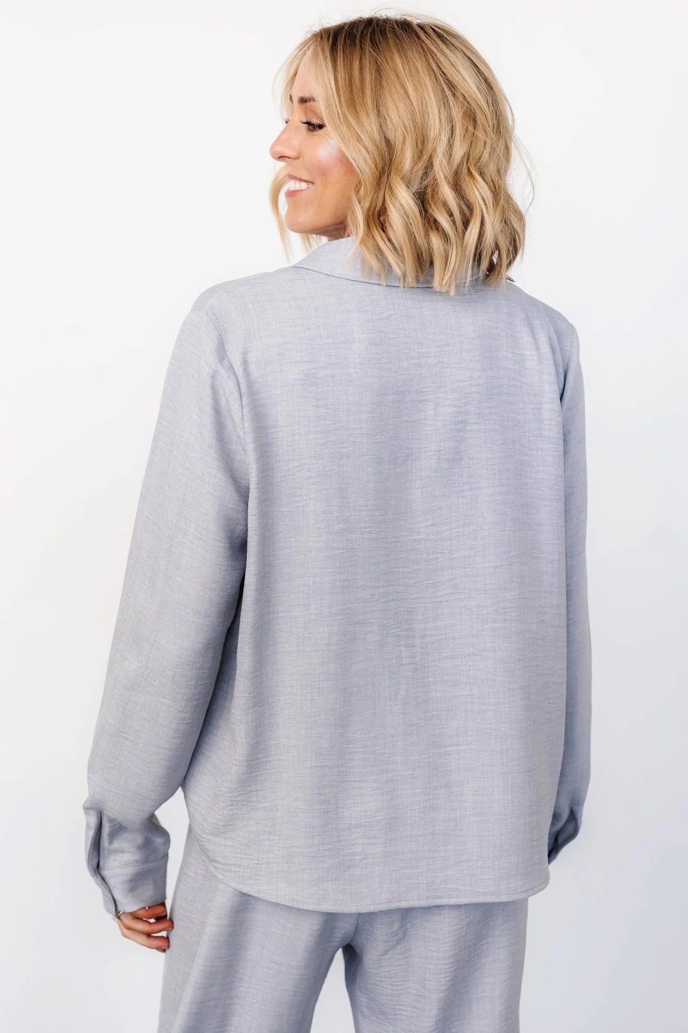 Tuscany Button Top | Blue Gray
