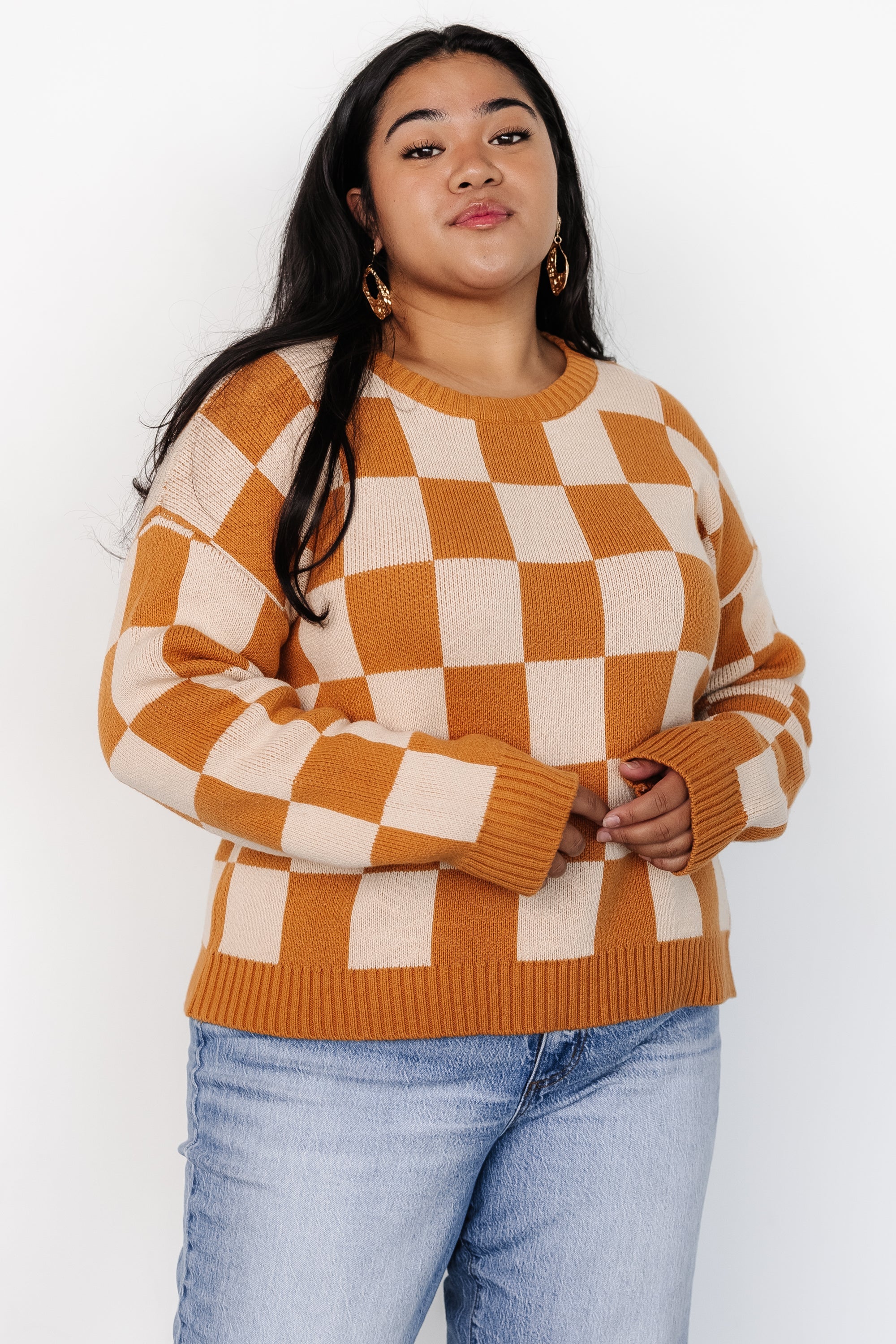 Quincy Checkered Sweater | Pumpkin Spice