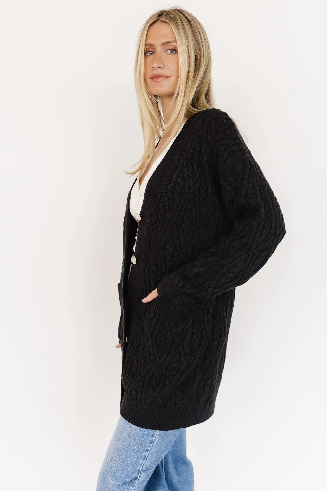 Alberta Cable Knit Cardigan | Black