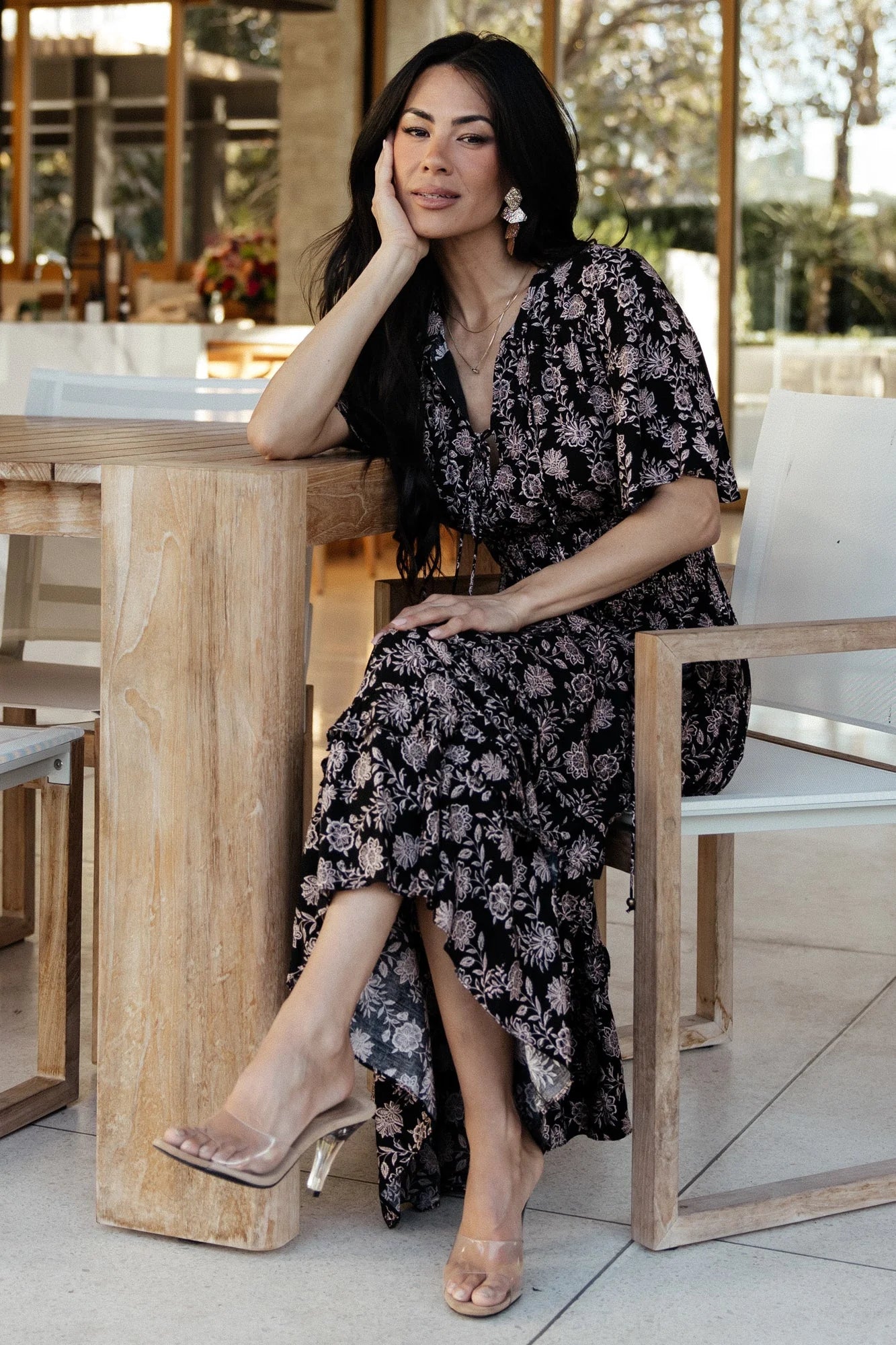 Spell Boho Midi Dress | Black + Taupe Floral