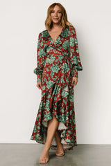 Lavinia Ruffle Maxi Dress | Rust + Green Floral