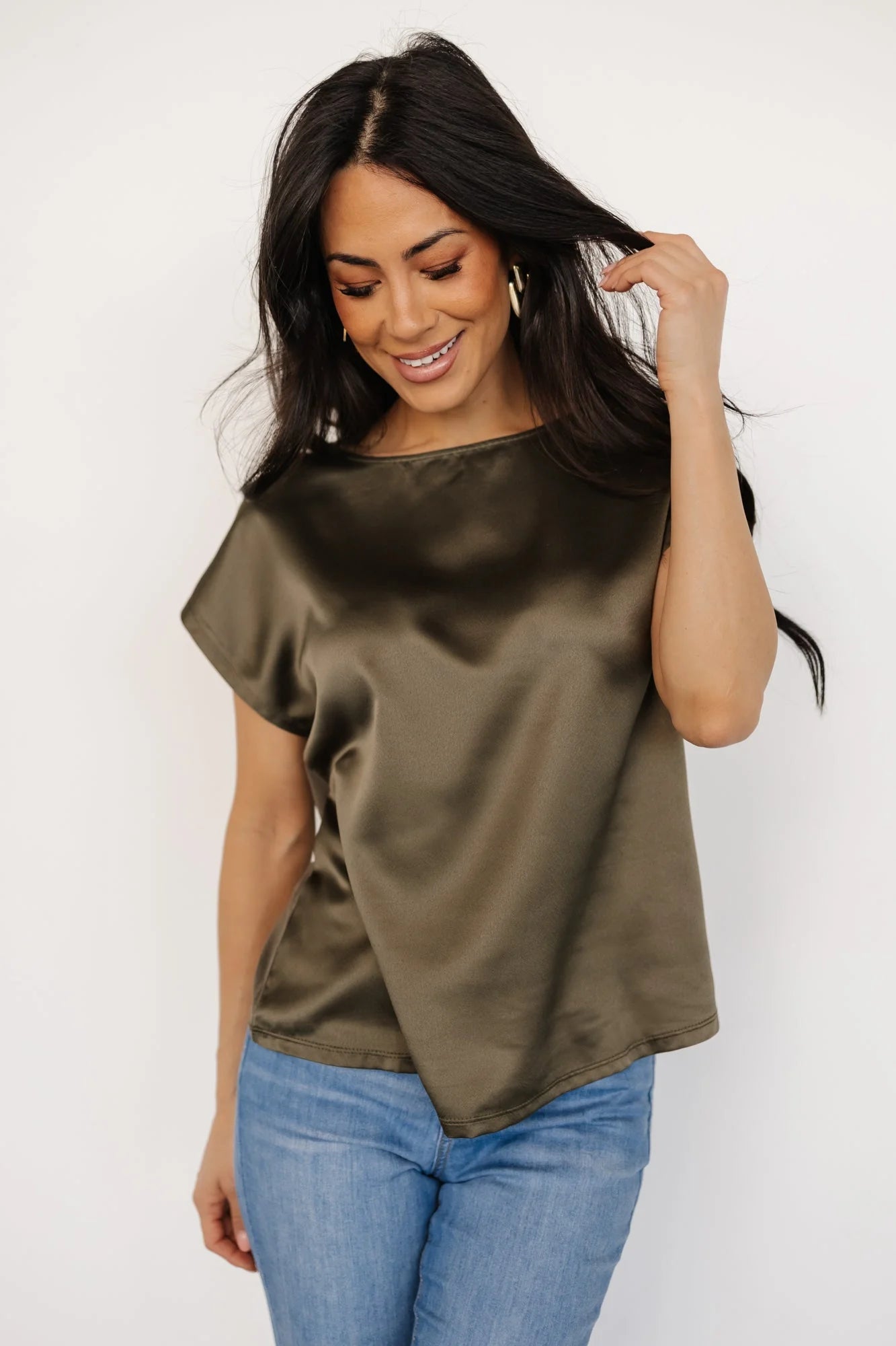 Leonie Satin Top | Olive