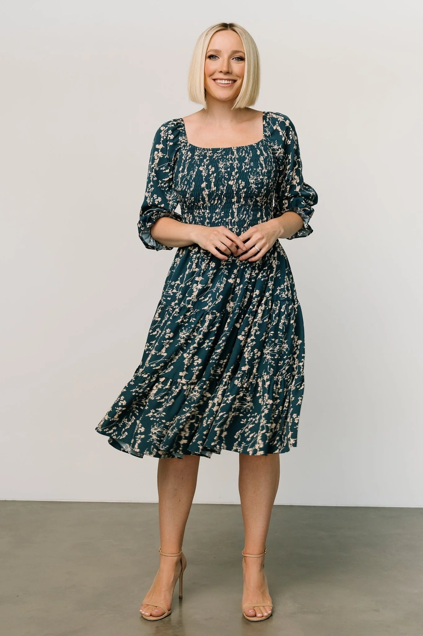 Marta Smocked Midi Dress | Topaz + Blush