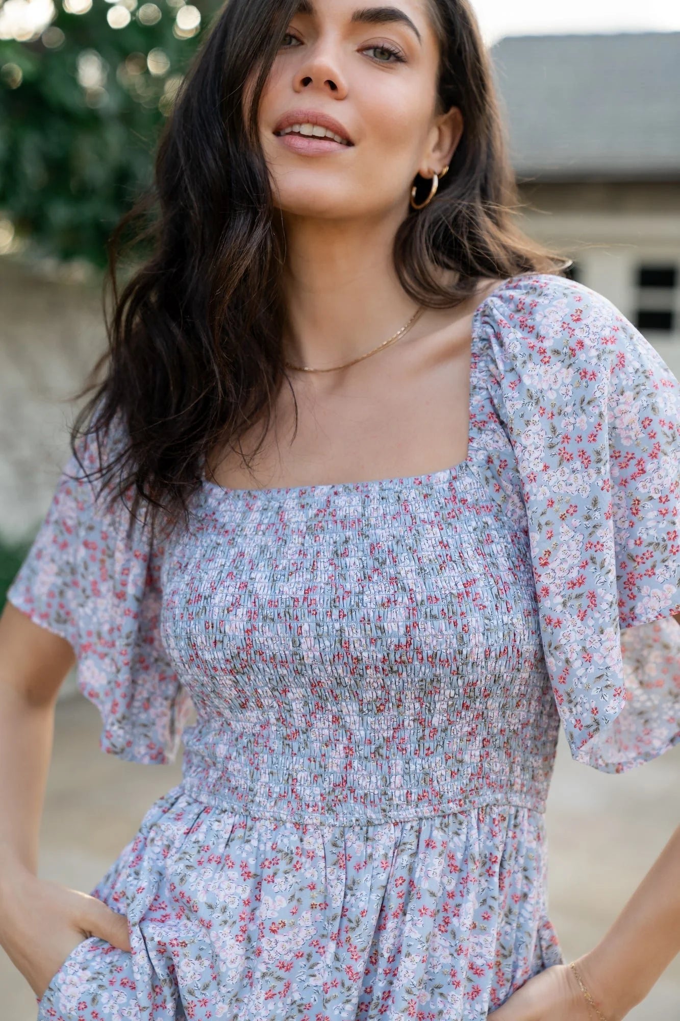 Lyssa Smocked Dress | Dusty Blue Floral