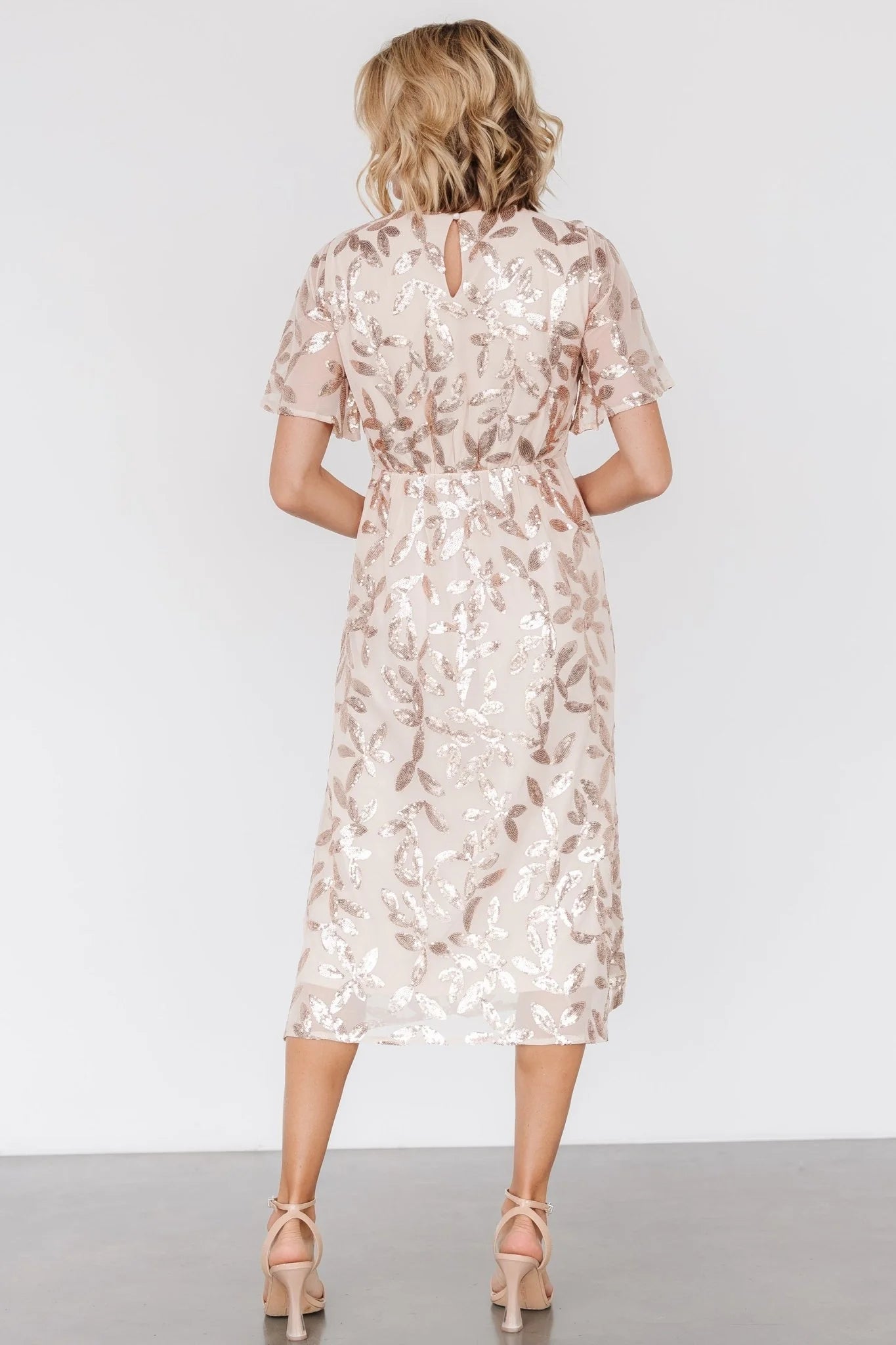 Deanna Sequin Midi Dress | Rose Gold