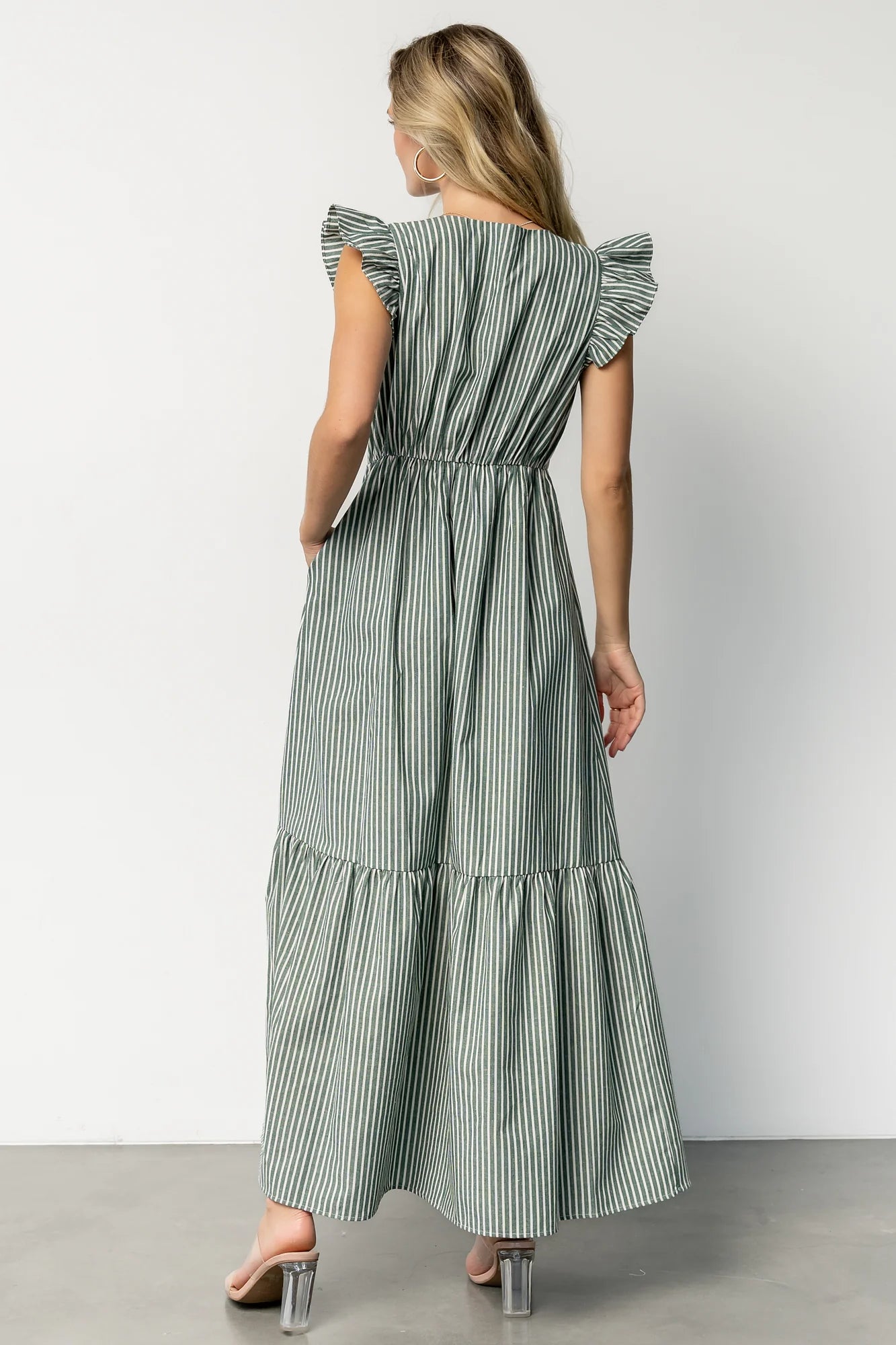 Hettie Button Maxi Dress | Green Stripe