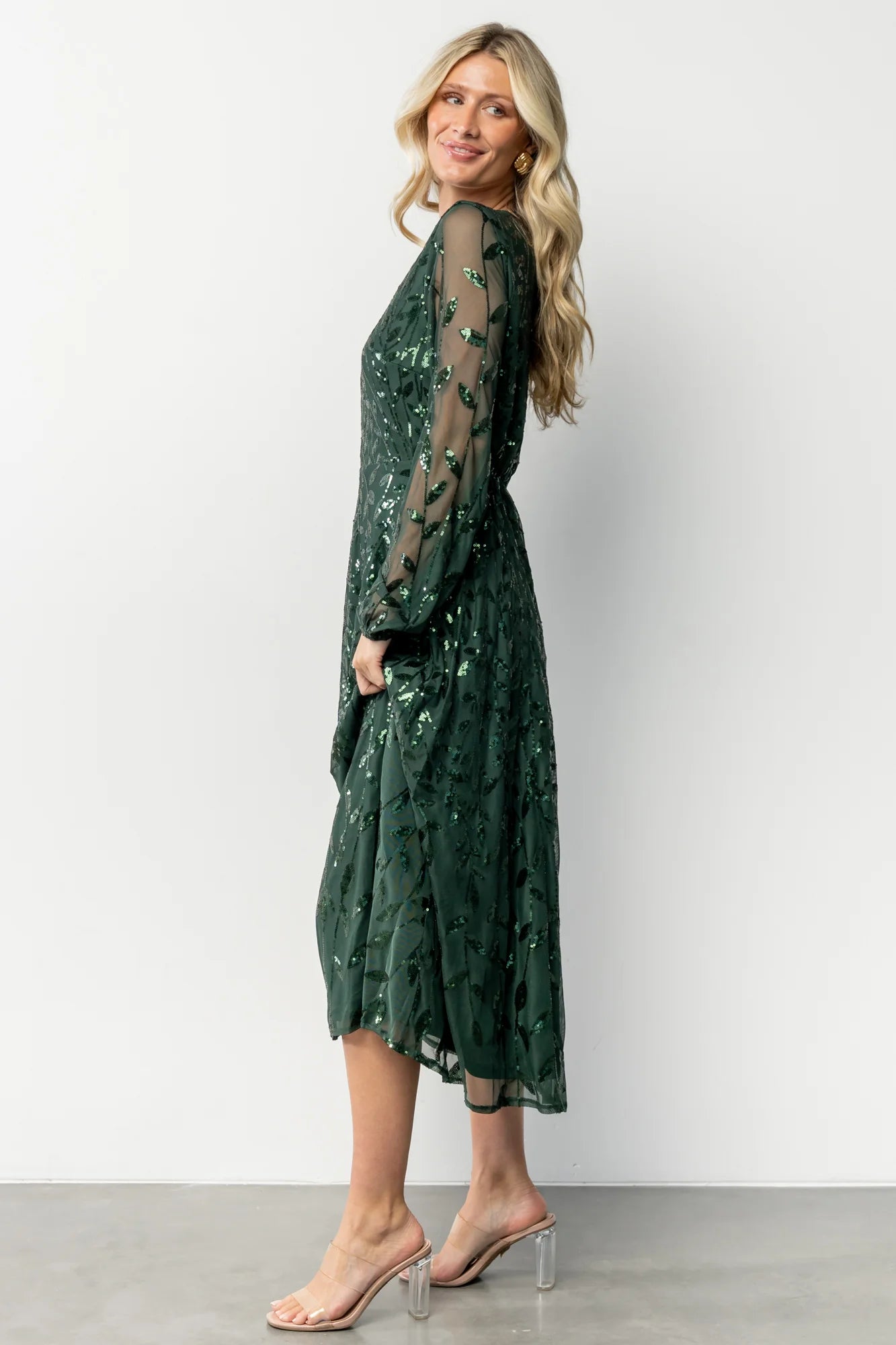 Kalla Sequin Midi Dress | Emerald