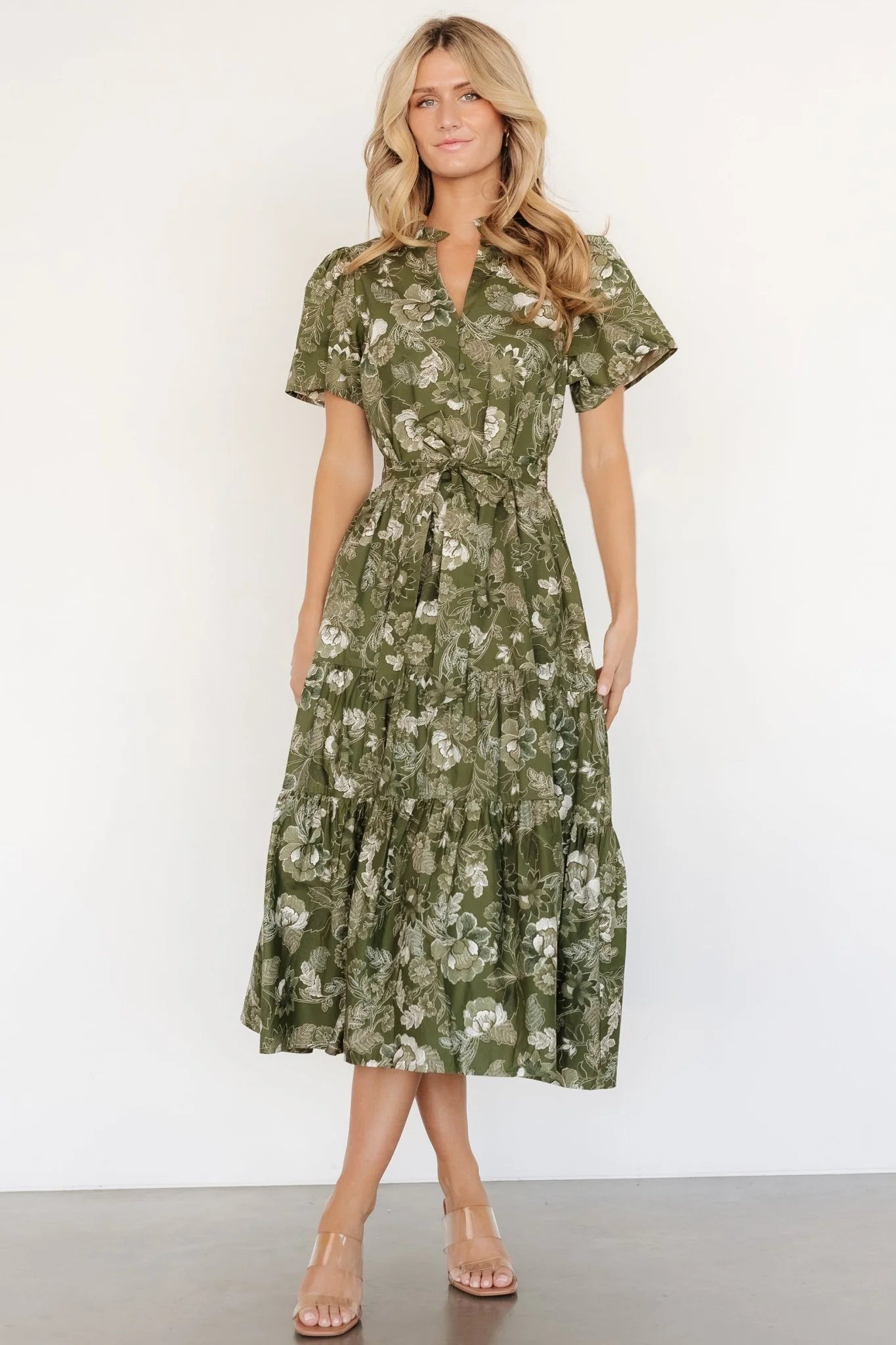 Adara Midi Dress | Olive Floral