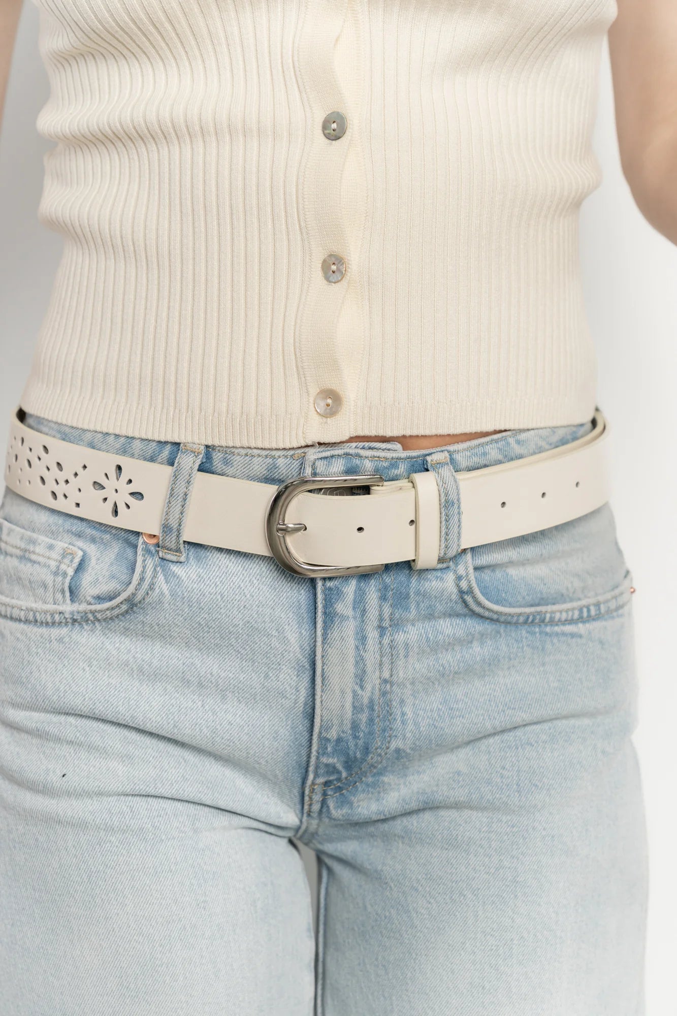 Harmony Floral Faux Leather Belt | Ivory
