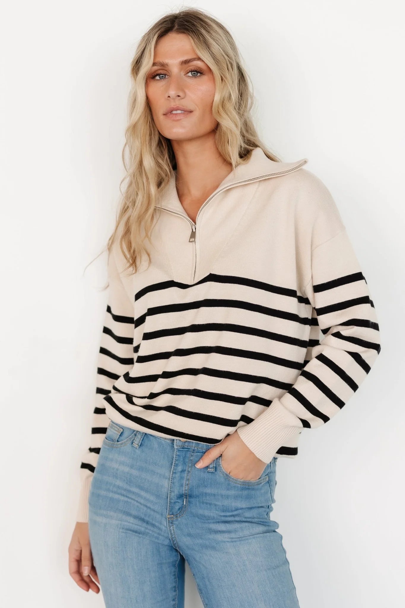 Sterling Half Zip Sweater | Beige + Black
