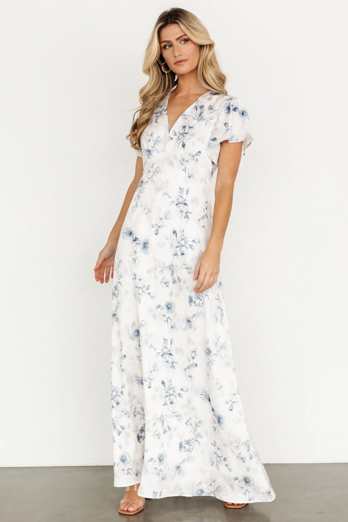 Carmen Maxi Dress | Off White + Blue Floral