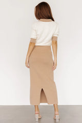 Gwendolyn Collared Midi Dress | Taupe + Off White