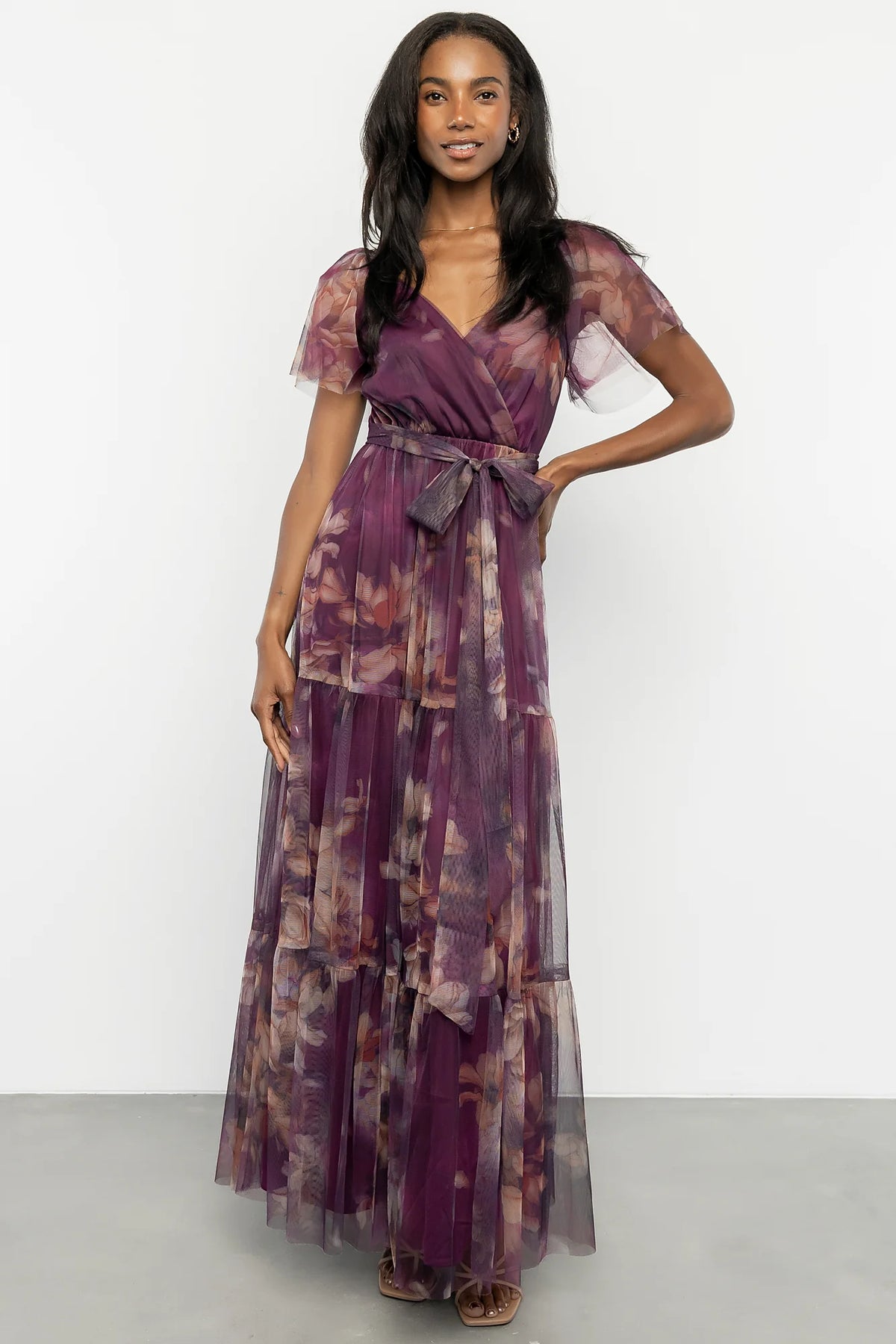 Nicola Tulle Maxi Dress | Aubergine Floral