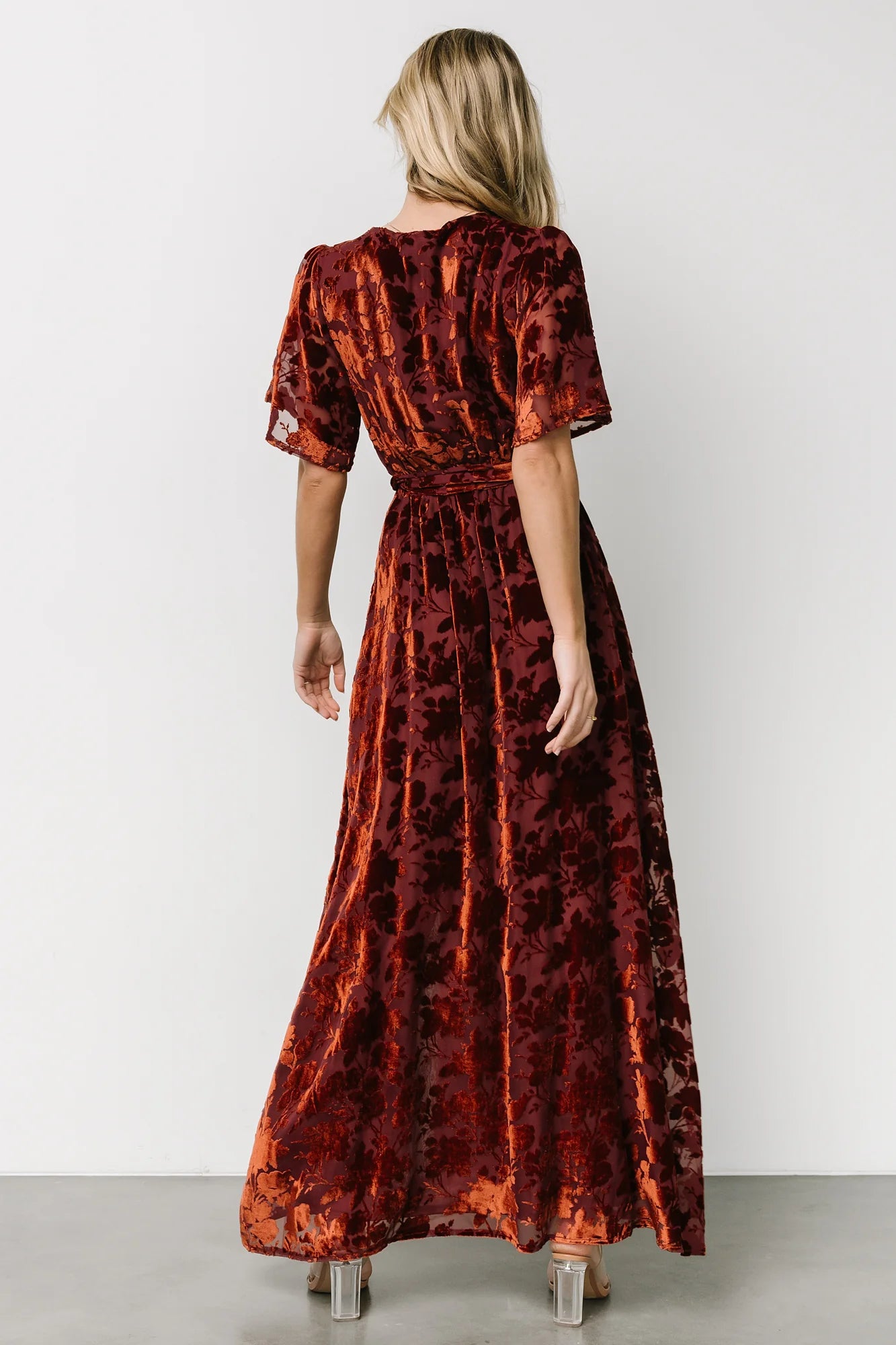 Uma Velvet Maxi Dress | Copper Floral