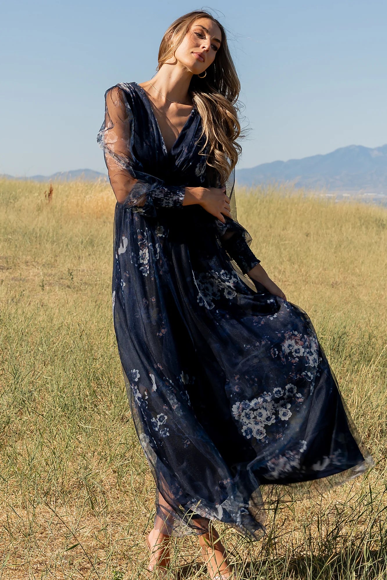 Layla Tulle Maxi Dress | Navy Multi