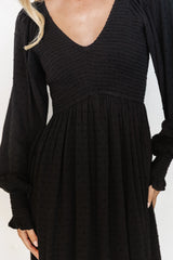 Lainey Smocked Dotted Midi Dress | Black