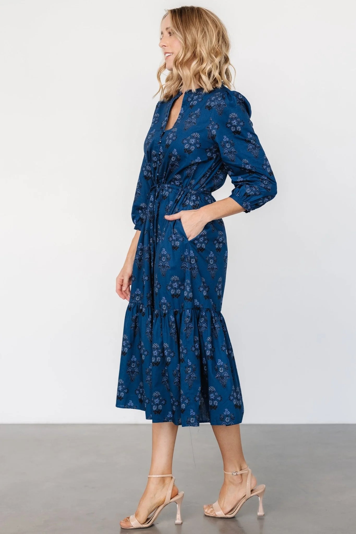 Mira Midi Dress | Deep Blue Print