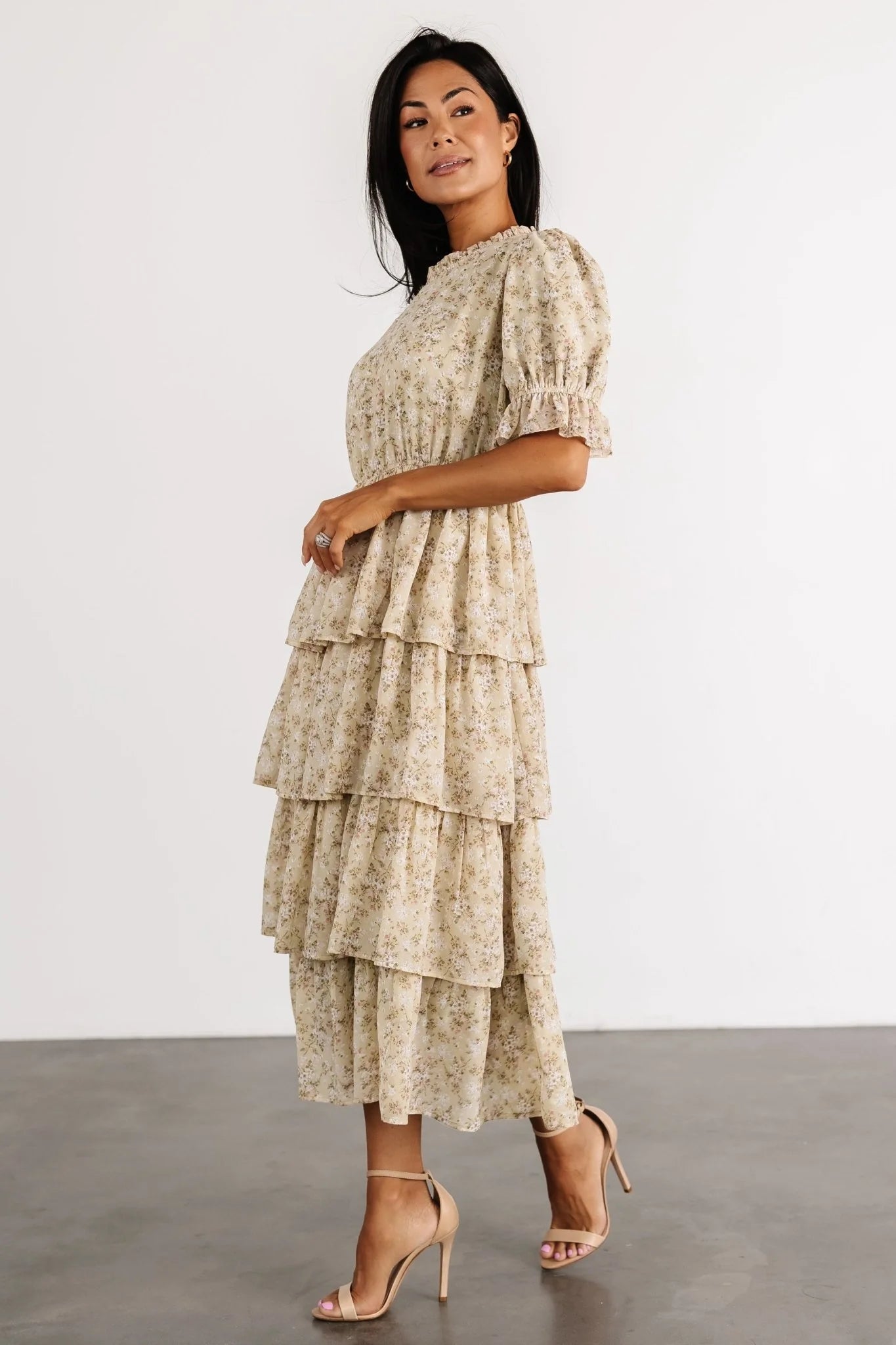 Pia Tiered Midi Dress | Light Sage Floral