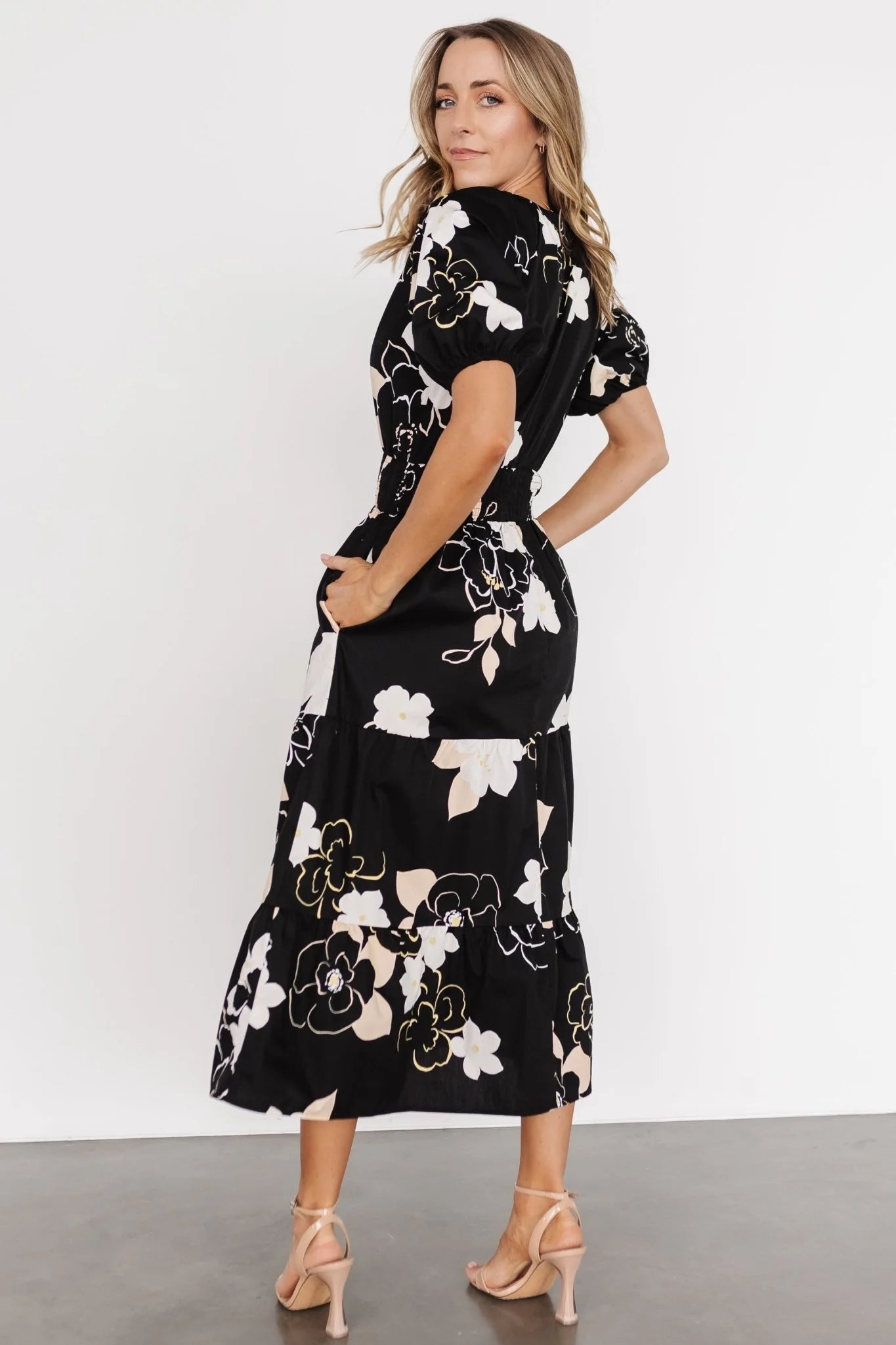 Hacienda Tiered Midi Dress | Black Multi