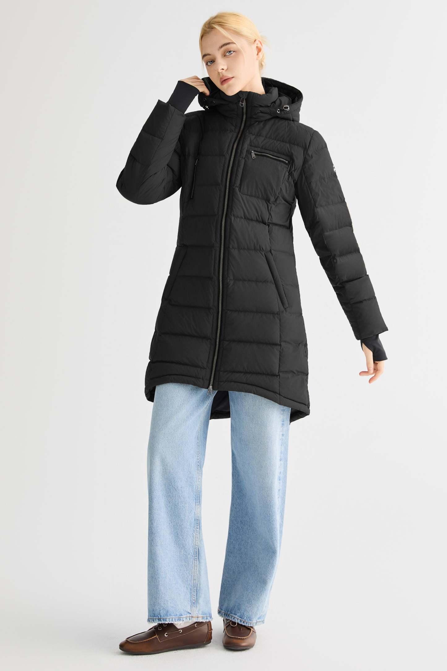 Slant Pocket Zip up Puffer Down Coat