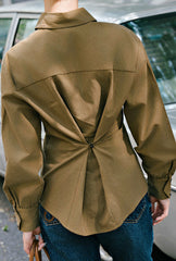 Brenda Cotton Blend Shirt - Olive Brown