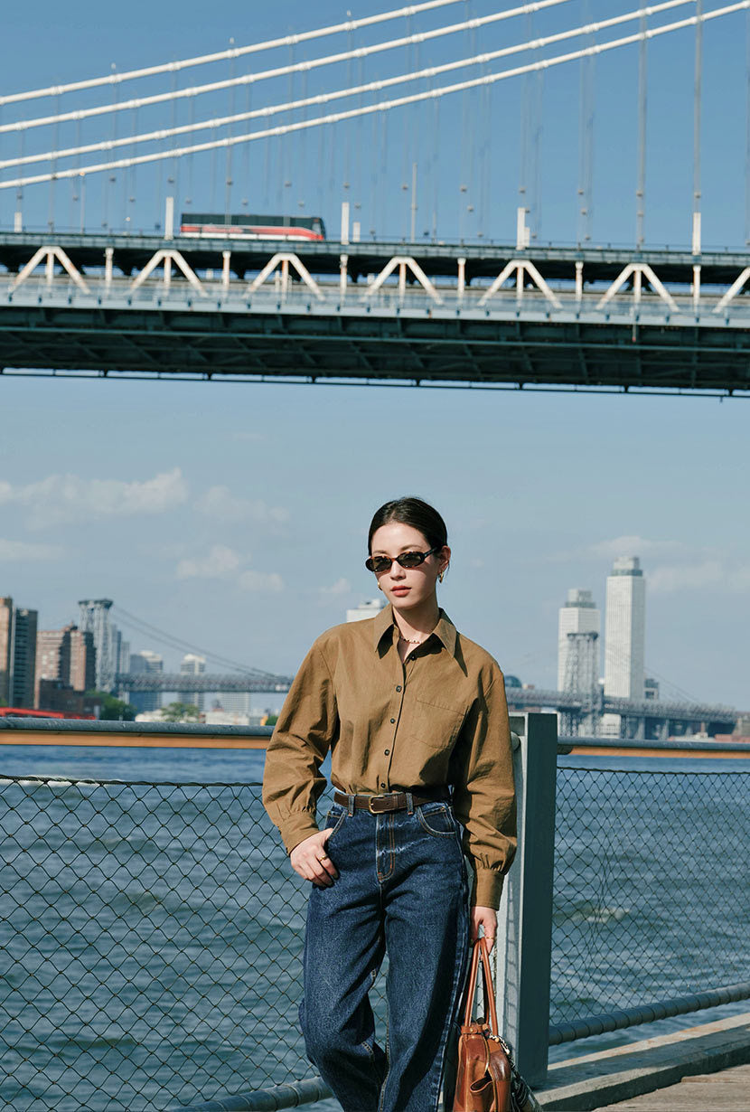 Brenda Cotton Blend Shirt - Olive Brown