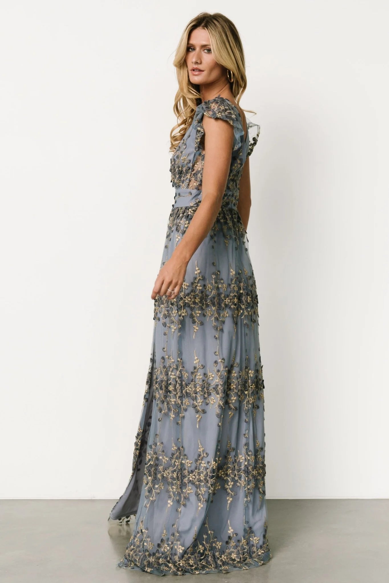 Eva Embroidered Maxi Dress | Slate + Gold