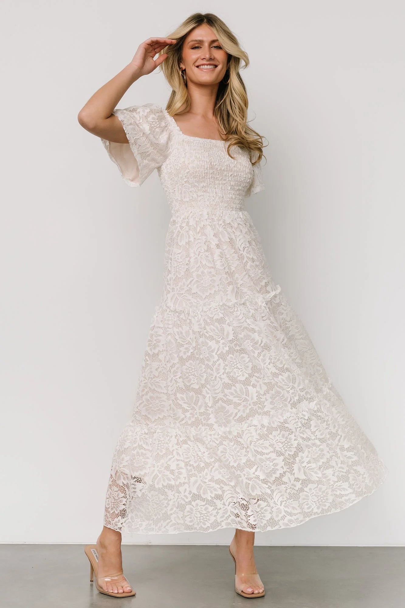 Aspen Smocked Lace Maxi Dress | Off White