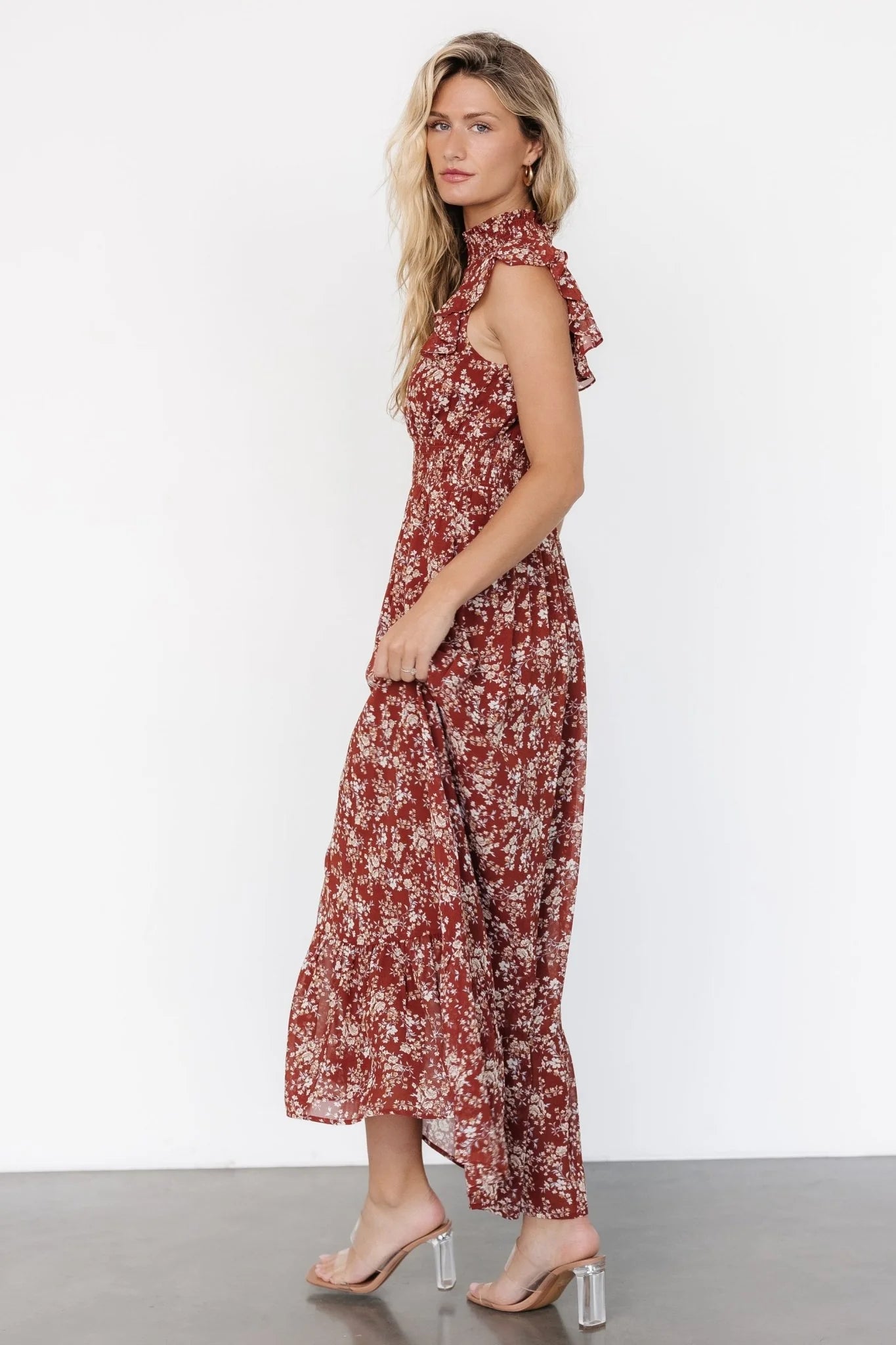 Kearny Ruffle Maxi Dress | Rust Print