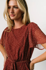 Prim Pleated Dress | Dark Rust