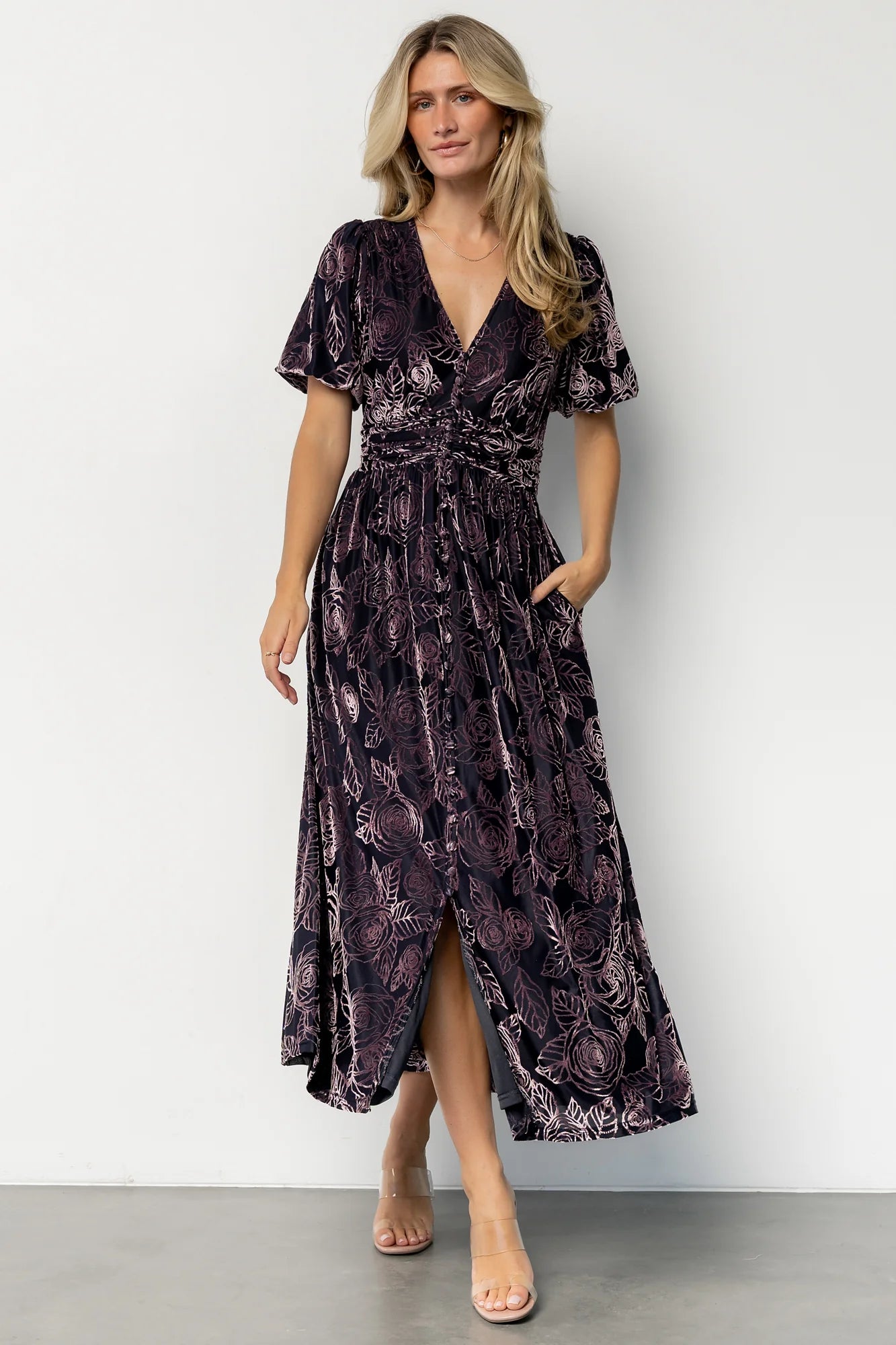 Dahlia Velvet Dress | Indigo + Purple Floral